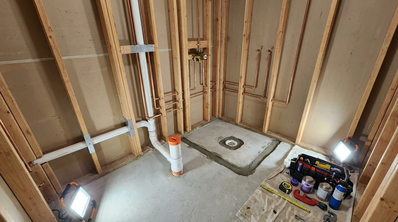 Bathroom rough-in plumbing during remodel by Johns Plumbing LLC in Ashland City