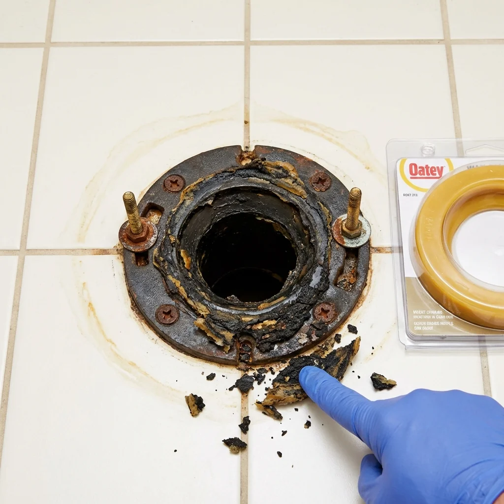 Failed wax ring showing water seepage at the base of a toilet in a Ashland City, TN home
