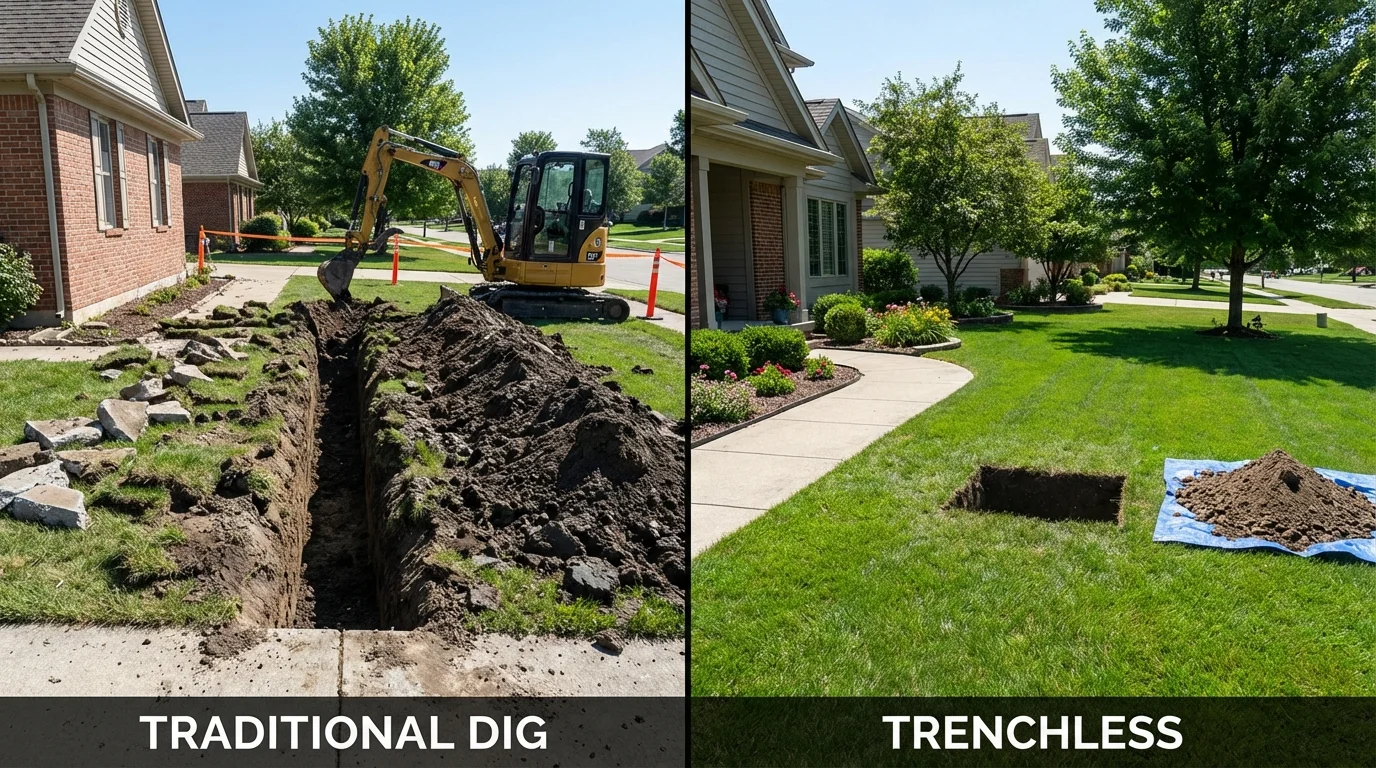 Trenchless sewer repair with minimal yard damage versus traditional excavation in Ashland City, TN